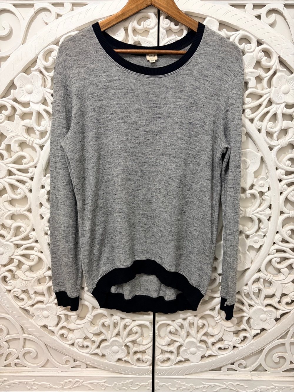 Wilfred Aritzia Heather Grey Contrast Trim High Low Sweater Small
